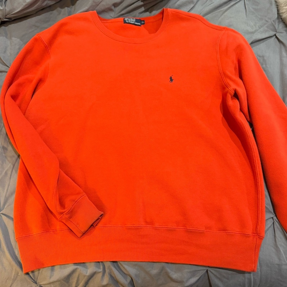 Vintage Polo Ralph Lauren Sweatshirt Mens Large Orange Crew‎ Neck Embroidered